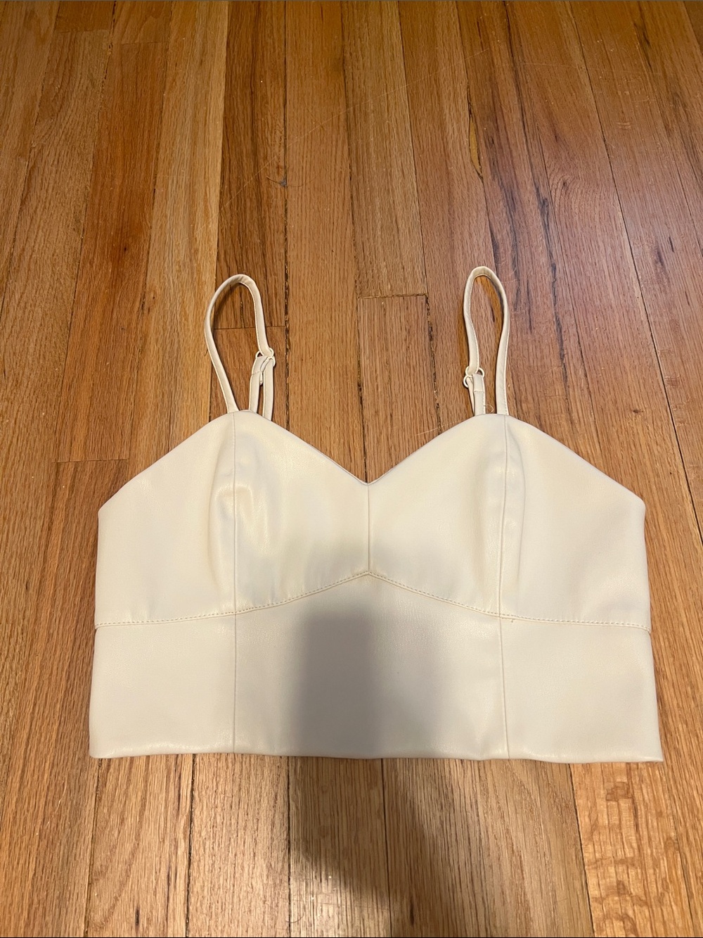 Vero Moda Cream Faux-Leather Cropped Cami Top
